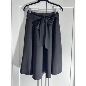 Belle Poque Retro Flare Knit Skirt Bow High Rise Elastic Waist Black Knee Length